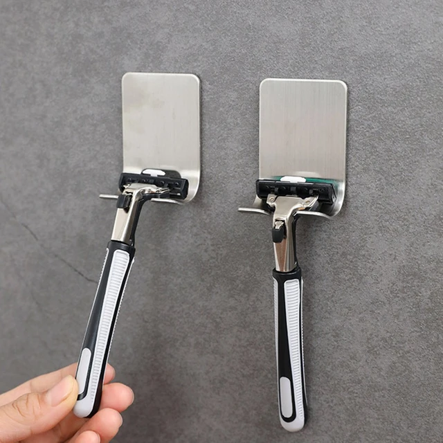 Razor Holder for Shower, Shaver Holder Hanger Wall Adhesive Shower Hooks Stand Stainless Steel Utility Hook Bathroom Kitchen Organizer-4 Packs