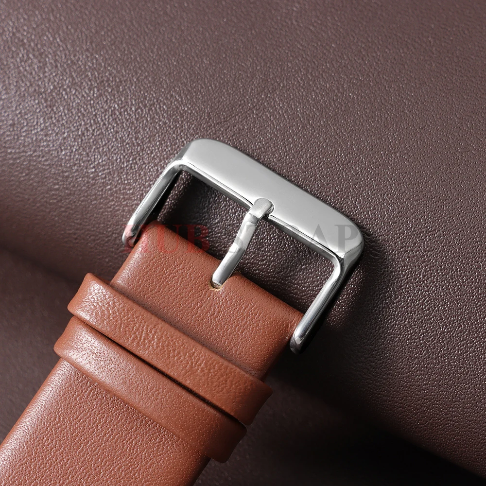 Elegant Genuine Leather Watch Strap with Silver Pin Buckle