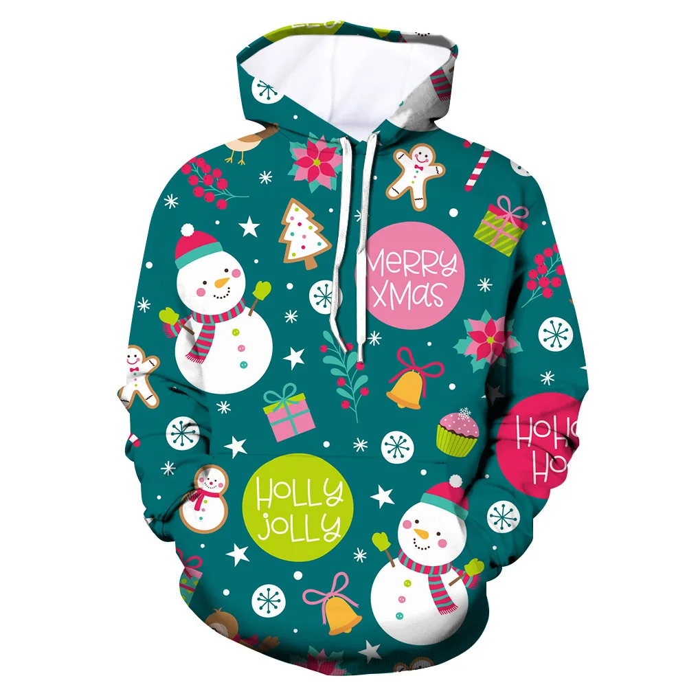 Autumn and Winter Sweater Christmas Sweater Christmas Hat Saint Christmas Deer Digital Printing Hoodie Sweater Men and Women a01