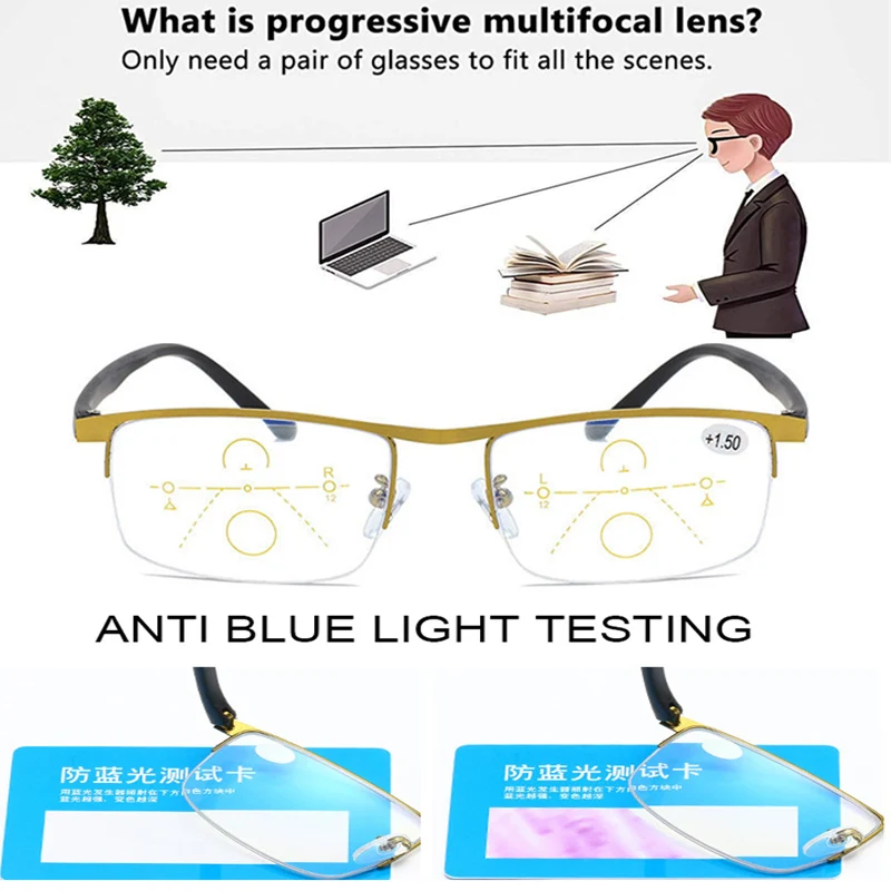 

EIDEHUA Business Office Reading Glasses For Men Women Multifocal Progressive Reading Glasses Anti Blue Light Presbyopic Eyewears