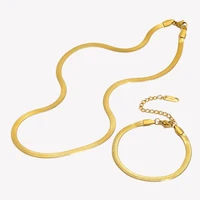 E.B.belle Stainless Steel Waterproof Herryingbone Chain Necklaces For Women Minimalist Gold Plated Blade Chain Bracelet Anklets