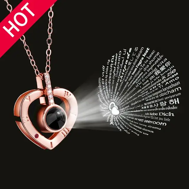 Exclusive 100 Languages I Love You Heart Projection Necklace 1