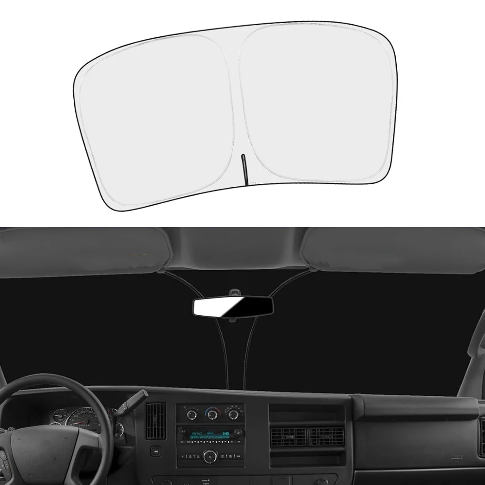 LHFLIVE Parasol para parabrisas compatible con Chevrolet Express Cargo Van 1996-2023, 1500, 3500, 4500, LS, LT accesorios de invierno plegables para parabrisas que se mantiene fresco