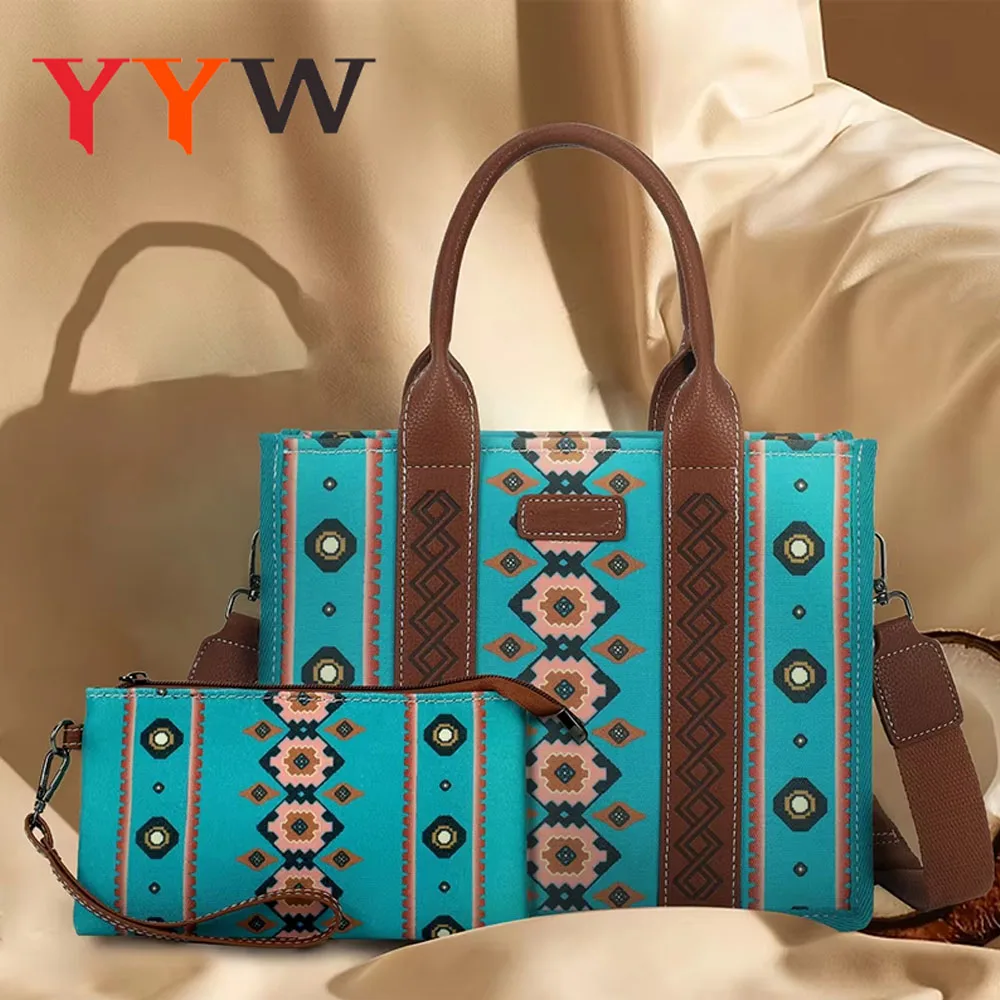 Bolso de mano de lona con estampado occidental para mujer, de gran