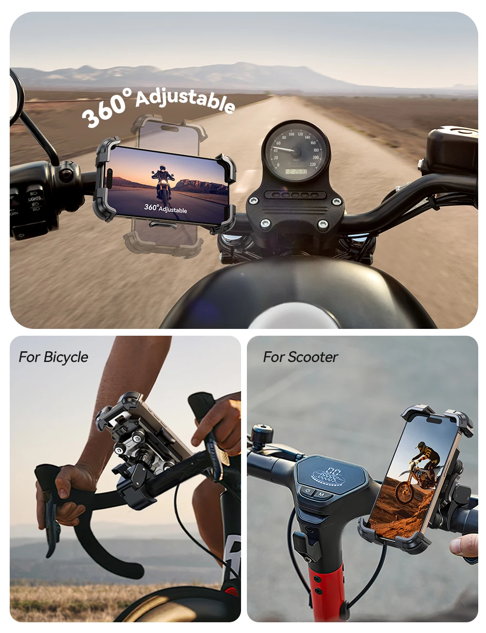Bicycle Motorcycle Phone Holder Anti Vibration 360° View Handlebar Bike Phone Mo