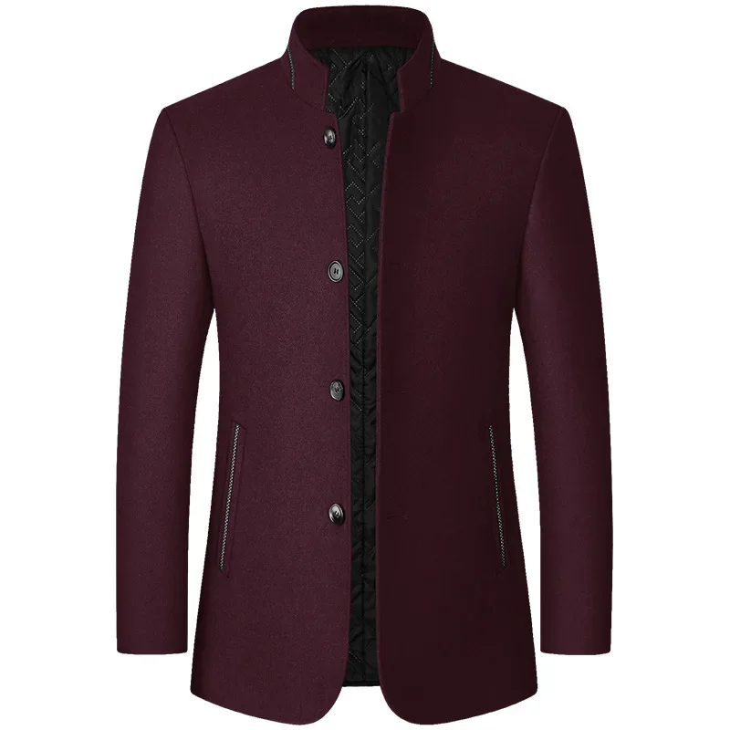 Men Suit Jacket Winter Cashmere Blazers Woolen Blends Stand-up Collar