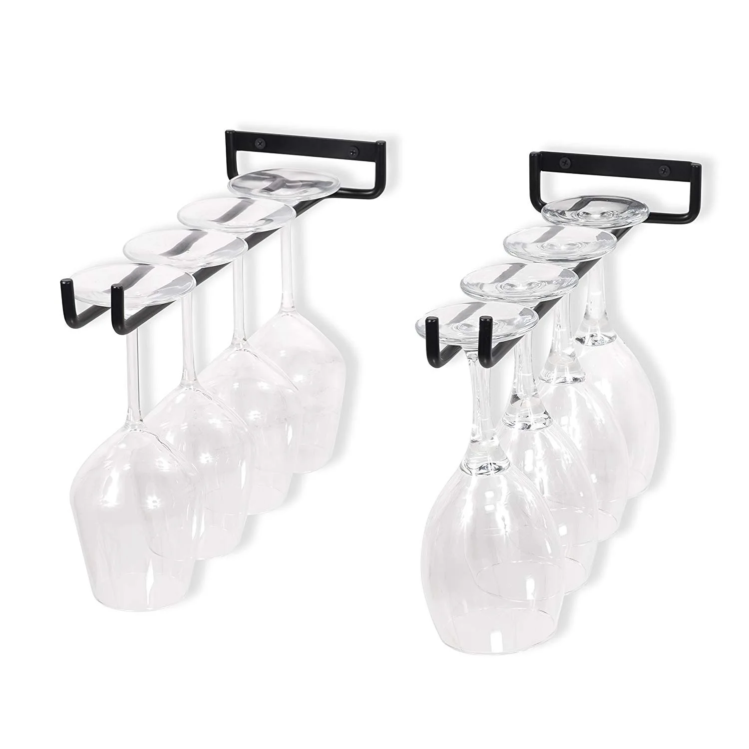 2PCS Iron Wine Glasses Hanging Holder Glass Rack Bartender Stemware Under Cabinet Stemware Organizer Bar Hanger Shelf Black 30CM 5