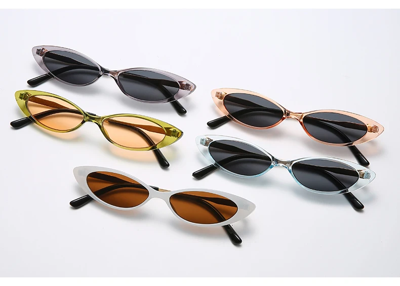 Schutzbrille, kleine Katzenaugen-Stil, Damen-Sonnenbrille, schmale getönte Farblinse, Metallrahmen, Internet-Promi-Brille – Detail 14