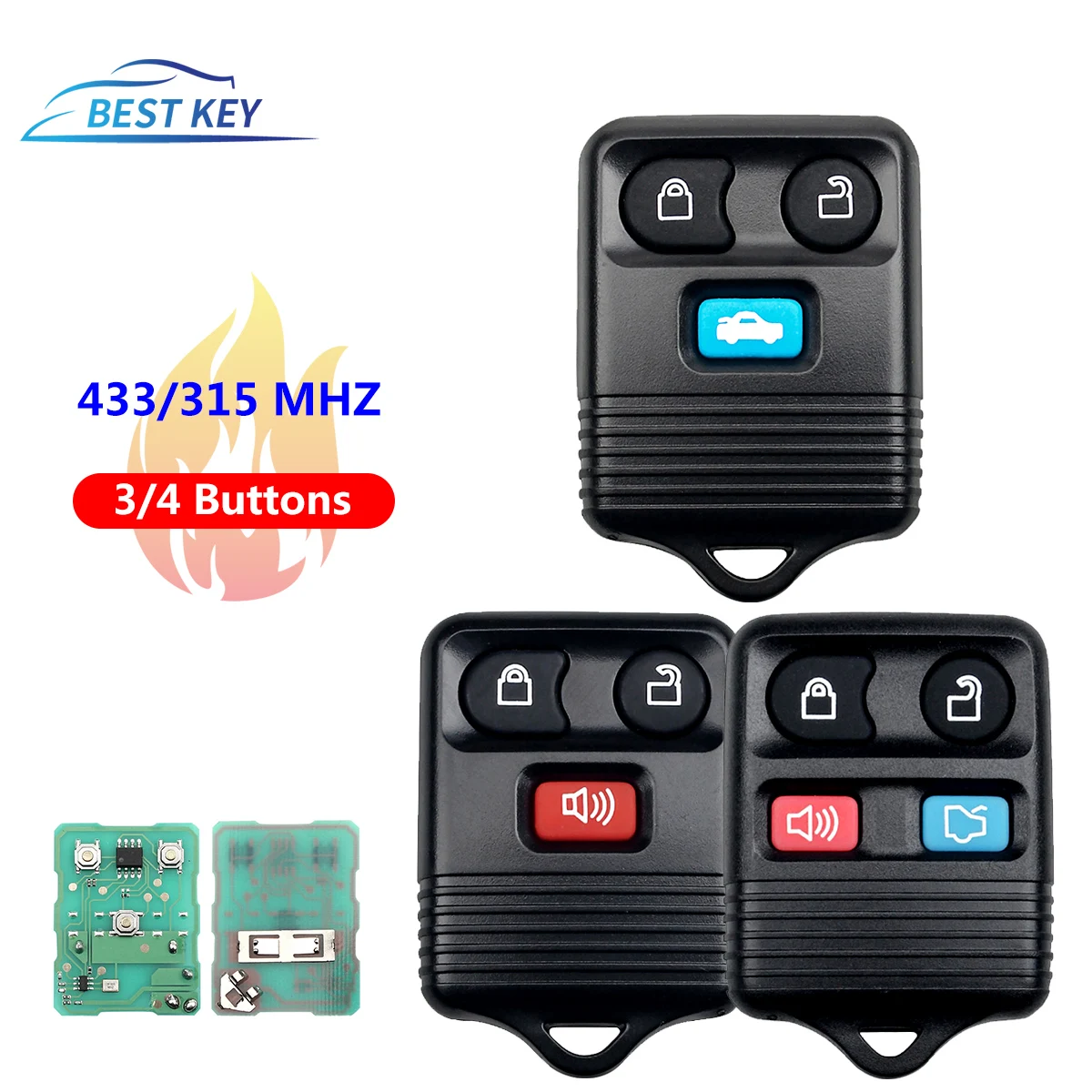 BEST KEY Car Key Fob 4 Buttons Remote Car Key Keyless Entry Fob For Ford Transit MK6 Connect 2000 2001 2002 2003 2004 2005 2006