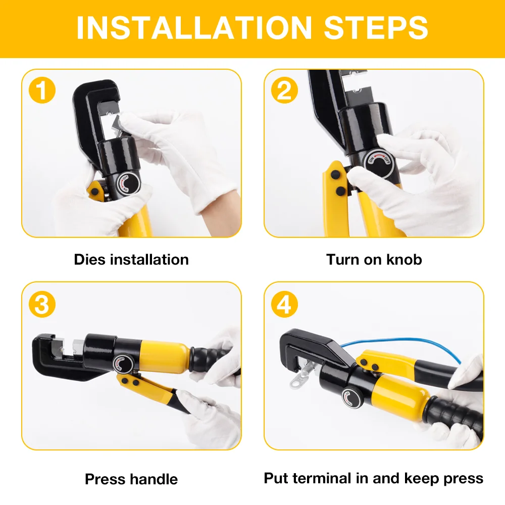 4-70mm&sup2; Home Hydraulic Pliers Pressure 10T Crimping Tools DIY Cable Terminal Wiring Pliers Cordless Crimping With Gloves