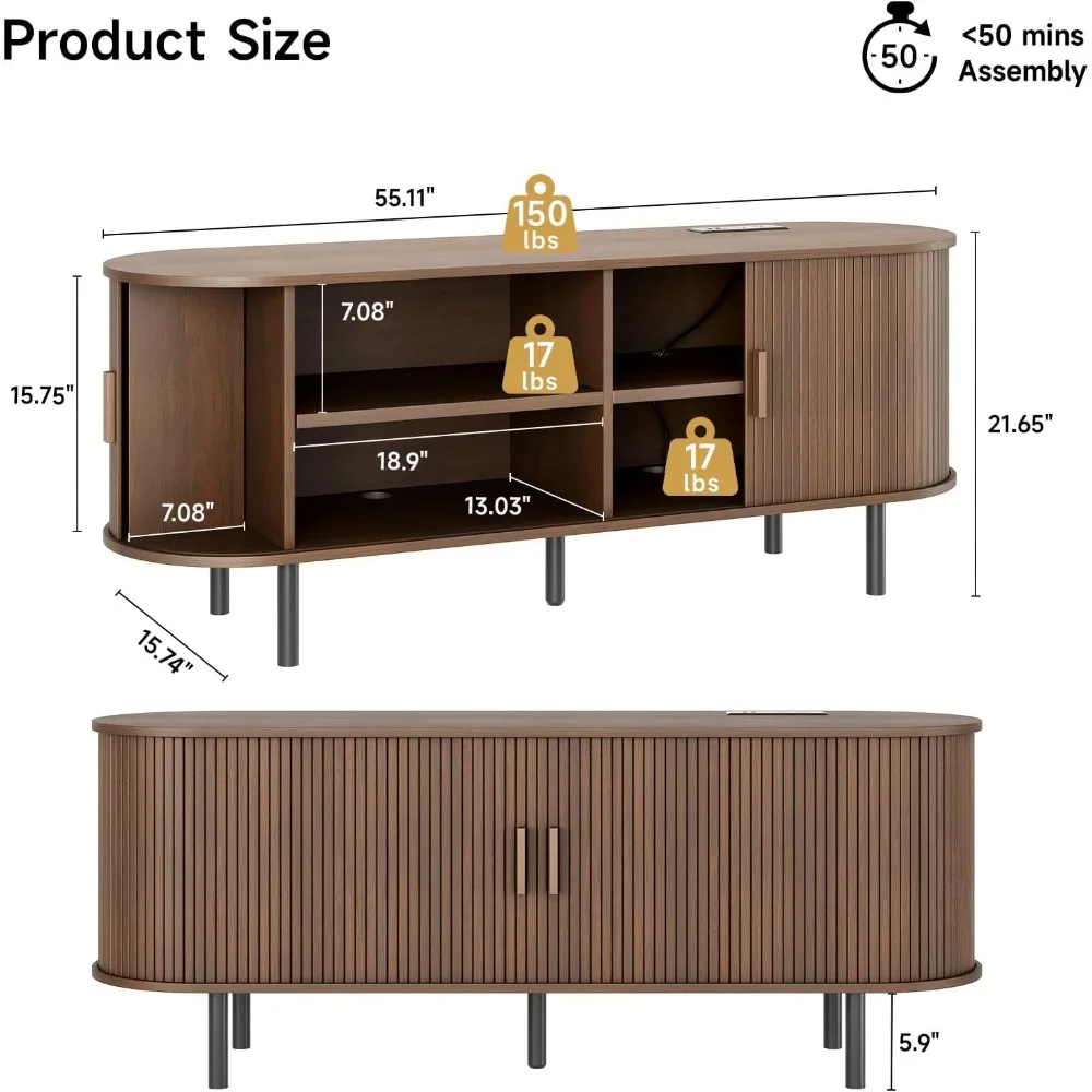 55" TV Stand with Power Outlet - Modern Entertainment Center for TVs up to 60 Inch with Adjustable Shelves and Storage 2