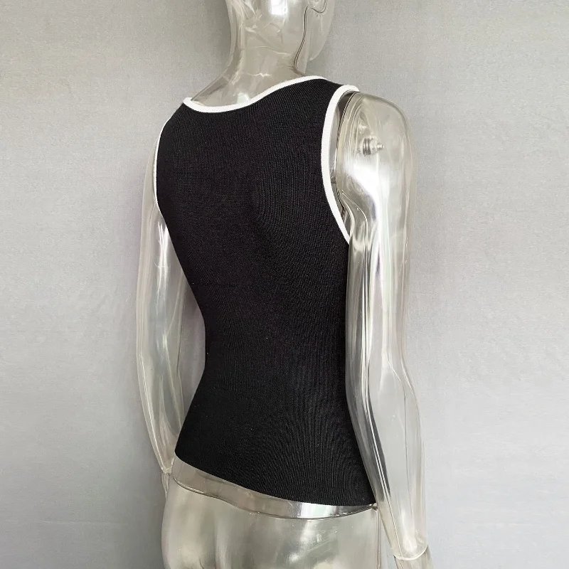 Casual For Women Contrast Y2k Top Vest Backless Patchwork Pullover Top Slim Sheer Tracksuit Summer Cute Female Tank Top
