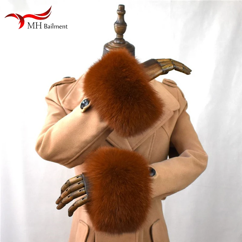 Real Fox Fur Cuffs Winter Arm Warmmer Wristband Coat Jacket Sleeve wrist warmers detachable wrist cuffs