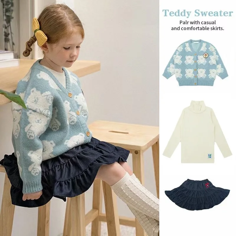 

Girls Knitted Cardigan Jacket 23 Autumn Winter PS New Korean Children's Warm Sweater Kids Skirts Child Clothes Top 2-12 Years