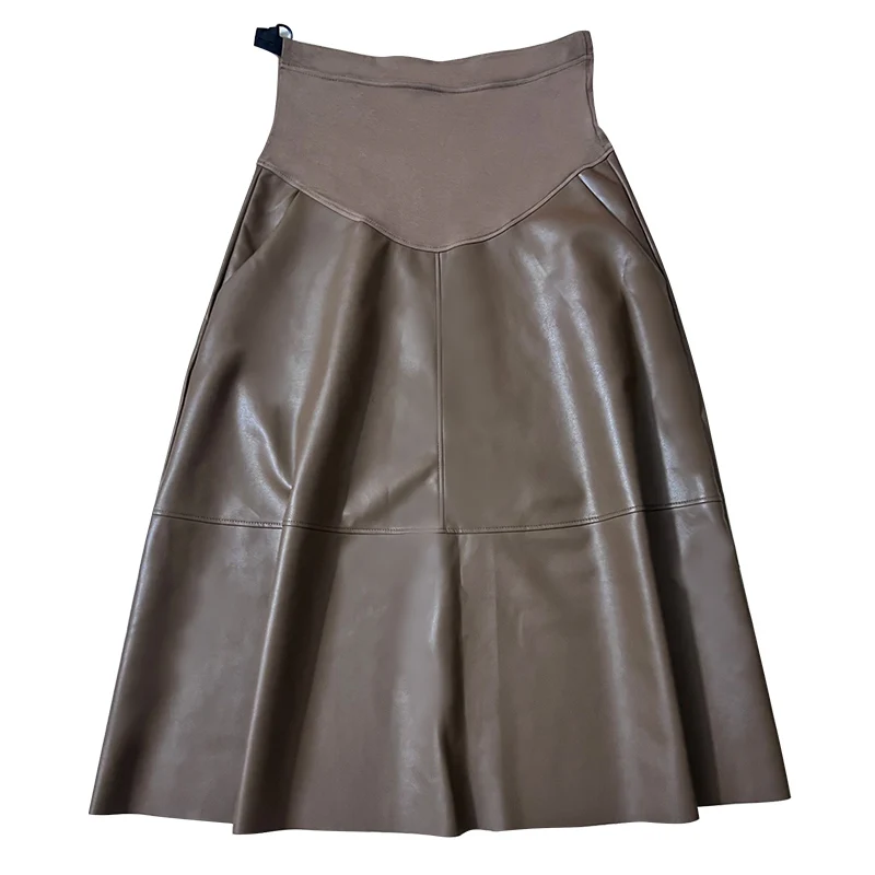 High Quality PU Skirts for Maternity Autumn Winter A Line Skate Loose Bottoms for Pregnant Women Fashion Youth Pregnancy Y2k