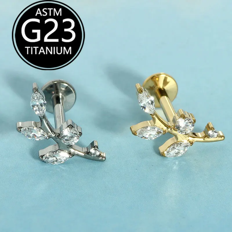 F136 Titanium Lip Ring Lightning Flower Inlaid Zirconia Ear Bone Stud G23 Titanium Body Piercing Jewelry Factory 10pcs/lot