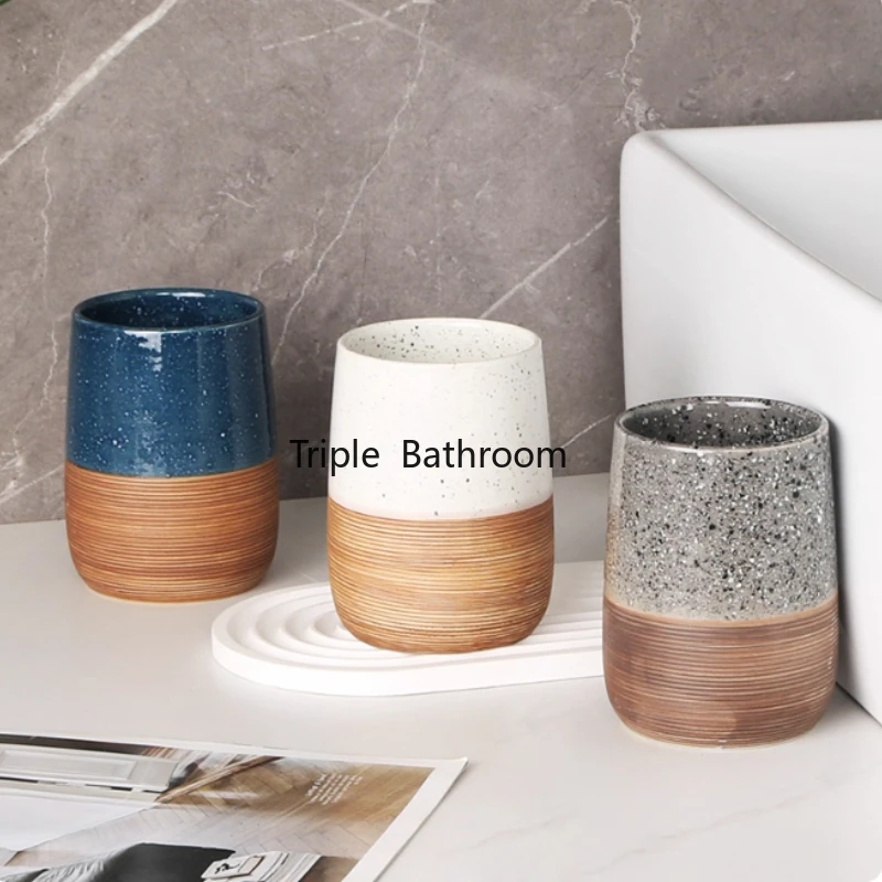 Description Picture 5 of item1pc Ceramic Mouthwash Cup, Ceramic Couple Water Cup, Household Toothbrush Cup, Bathroom Accessories, Homestay Toiletries