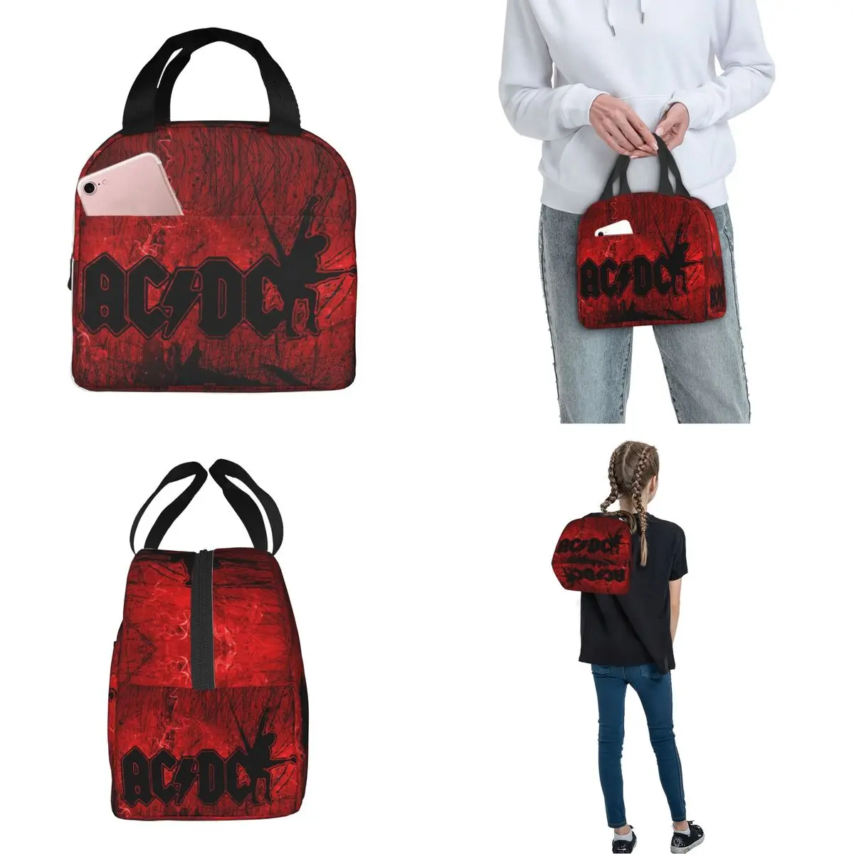 AC DC Concert Insulated Lunch Bags High Capacity Heavy Metal Band Meal Container Cooler Bag Tote Lunch Box Travel Men Women