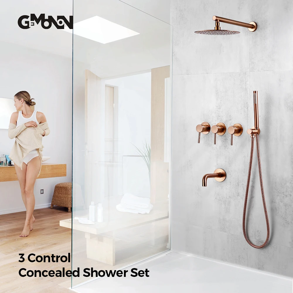 ระบบก๊อกน้ำฝักบัวแบบ 3 ทาง 8-12 หัวฝักบัวแบบเรนชาวเวอร์ น้ำร้อนน้ำเย็น ชุดฝักบัวอาบน้ำแบบมือถือ ก๊อกน้ำติดผนัง 1