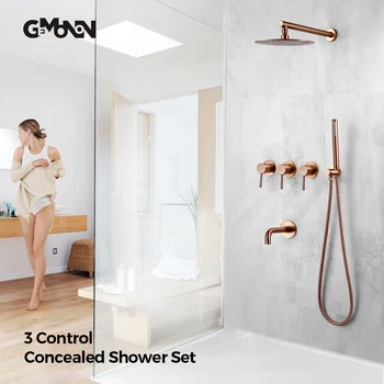 ระบบก๊อกน้ำฝักบัวแบบ 3 ทาง 8-12 หัวฝักบัวแบบเรนชาวเวอร์ น้ำร้อนน้ำเย็น ชุดฝักบัวอาบน้ำแบบมือถือ ก๊อกน้ำติดผนัง 1