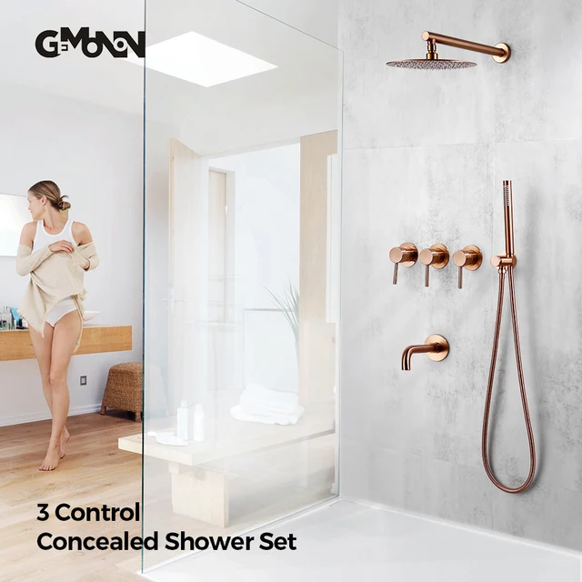 ระบบก๊อกน้ำฝักบัวแบบ 3 ทาง 8-12 หัวฝักบัวแบบเรนชาวเวอร์ น้ำร้อนน้ำเย็น ชุดฝักบัวอาบน้ำแบบมือถือ ก๊อกน้ำติดผนัง 1