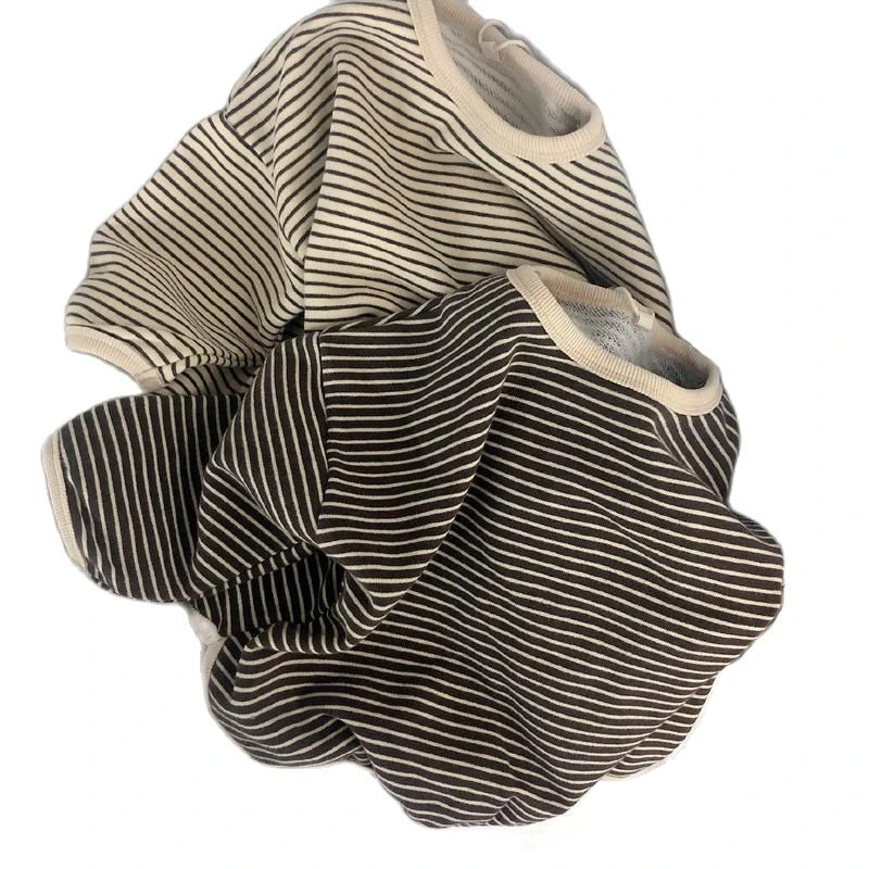 Chandails de printemps à manches longues pour garçons, hauts coréens amples à rayures, T-shirts pour enfants, chemises à bascule assorties avec tout pour filles