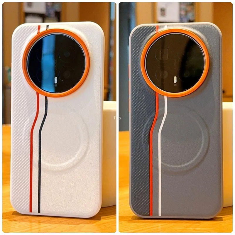 Color-Block Dual-Line Wireless Charging Magnetic Ring Case