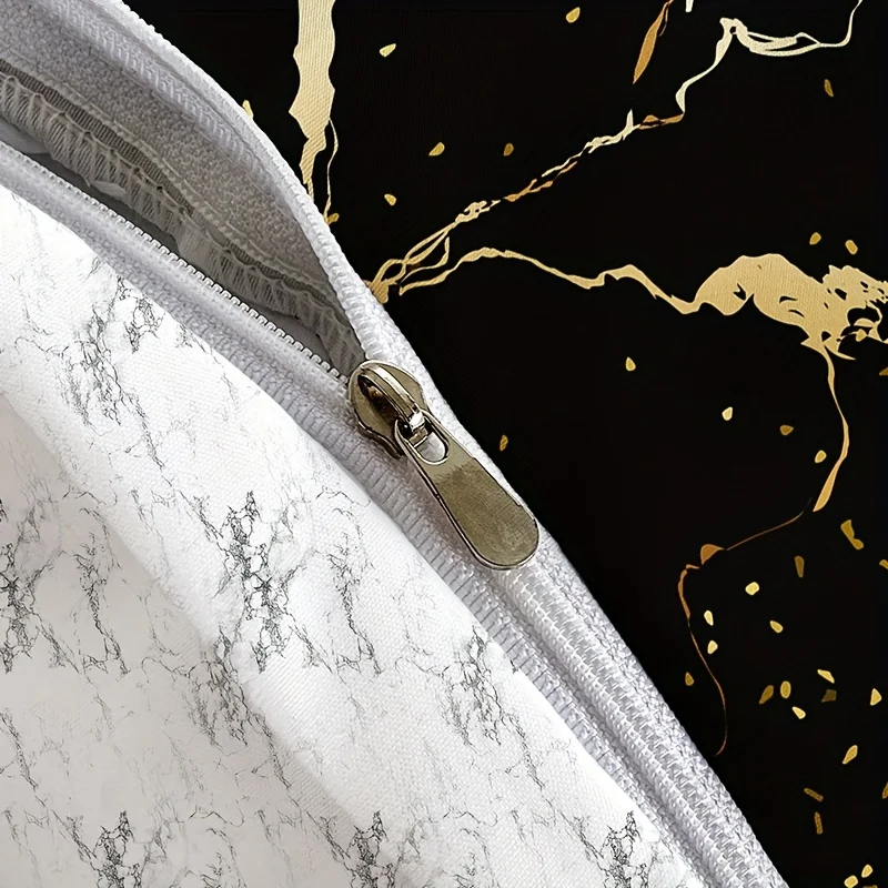 Fashion Duvet Cover Set, Bronzing Marble Feather Print Bedding Set, Soft Comfortable Duvet Cover, For Bedroom, Guest Room