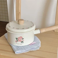 Poêle à Lait en Émail avec Couvercle, Vintage Rose, Marmite de Cuisine, Offre pour Bébé, Petit Pot à Soupe Noire, Ustensiles de Cuisine 2