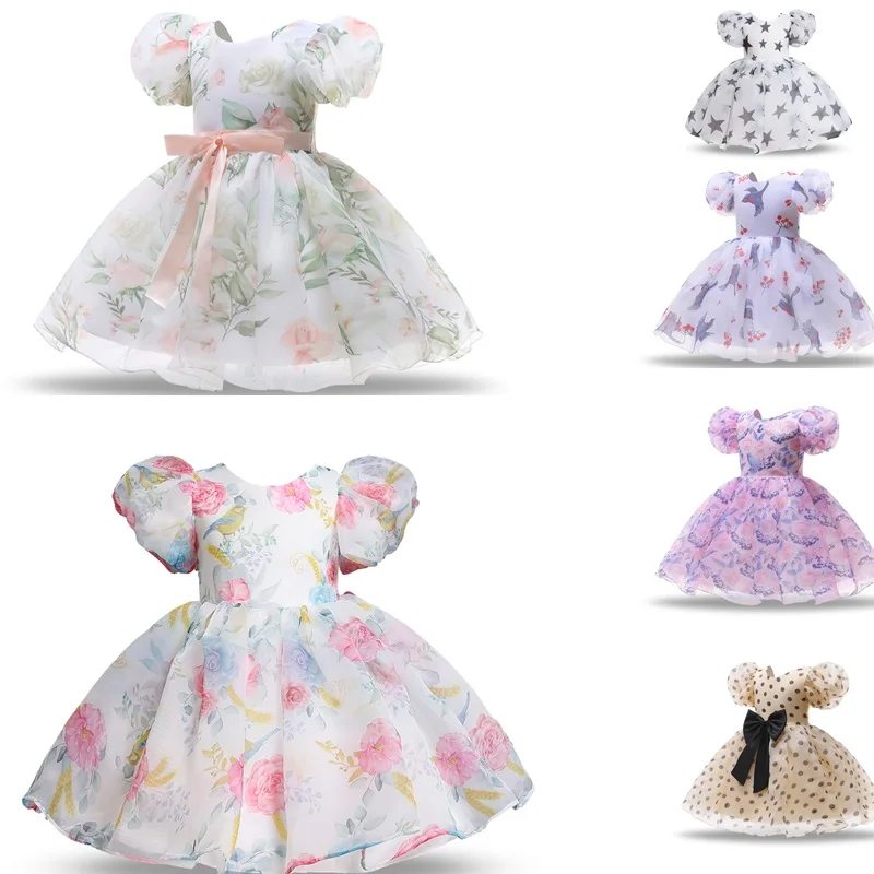 Girl Party Dress Children Flower Printing Princess Costume Formal Evening Ball Gown Kids Birthday Wedding Pron 3-8Yrs | Детская одежда
