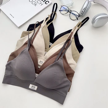 Sexy Beautiful Back Underwear French Triangle Cup Women's Small Chest Flat Chest Fixed Cup Thin Comfortable Wire-free Bra 1