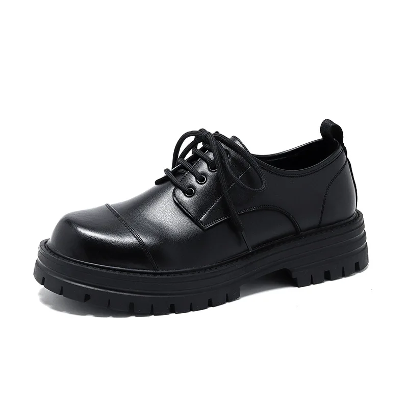 

Casual English Platform Derby Shoes for Men Fashion Cow Leather High Sense Black Wedding Groom Low-top Platform Shoes Man
