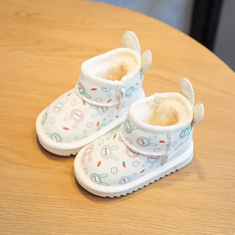 Baby Girls Snow Boots Winter Kids Plush Ankle Boots Cartoon Rabbit Infant Cotton Shoes Non-slip Windproof Outdoor Children Shoes