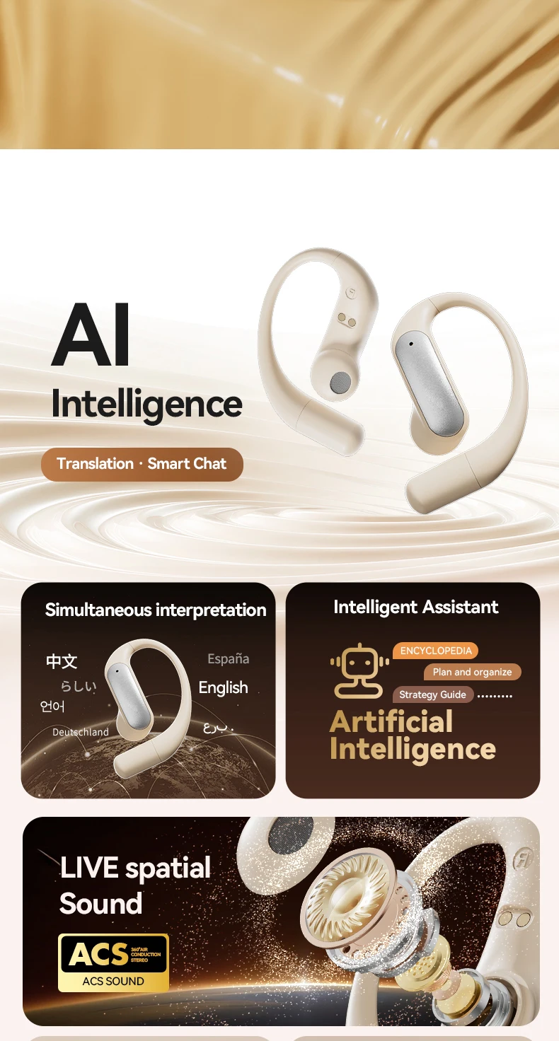 Bluetooth headphones OWS - Open-wired wireless waterproof over-ear type with ext