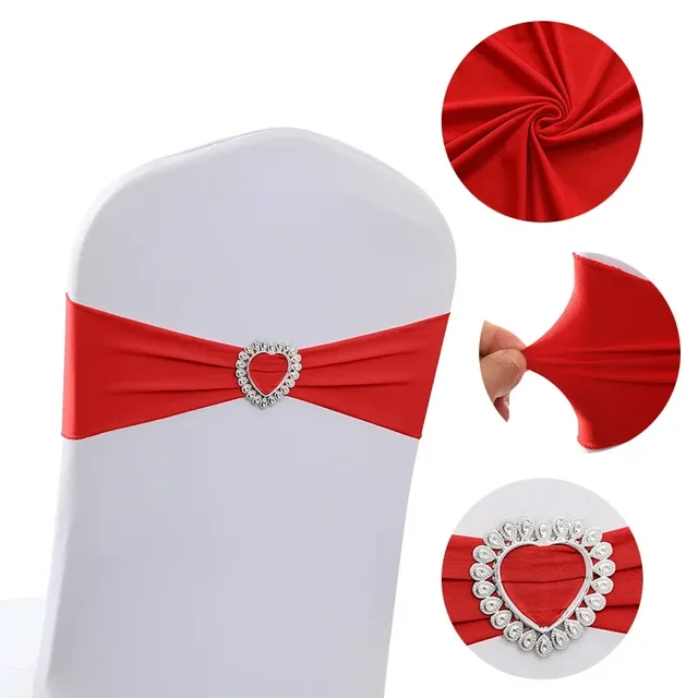 Wedding Decoration Spandex Chair Sash Red Colour Elastic with Heart Buckle Bow Tie Knot for Banquet / Meeting /Birtnday Party