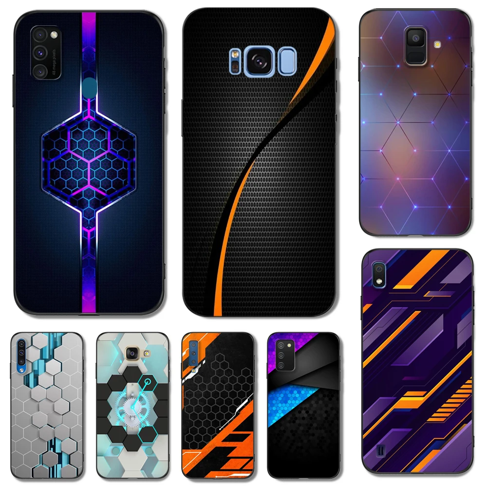 Black Tpu Case For Samsung Galaxy A6 A8 A9 2018 Plus Car Carbon Fibre Line