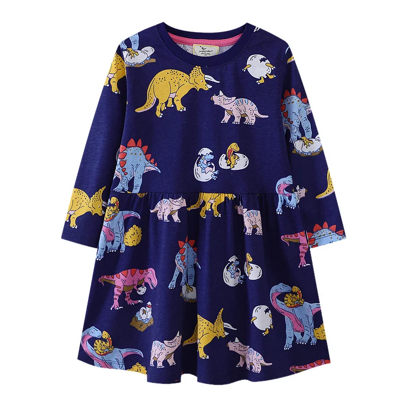 Jumping Meters Dinosaurier Mädchenkleid Tier Prinzessin Party Baby Outfit Herbst Frühling Kinderkostüm Kleid für Mädchen – Detail 2