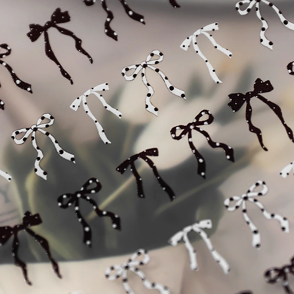 폴카 도트 보우 네일 스티커 DIY 매니큐어 슬라이더용 3D 자체 접착 리본 데칼