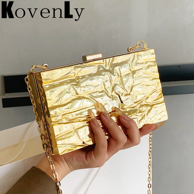 Metal Handle Box Design Women Party Clutch Bag 2022 New Shoulder Chain  Purse Handbags Female Silver Tote Bag Crossbody Bag