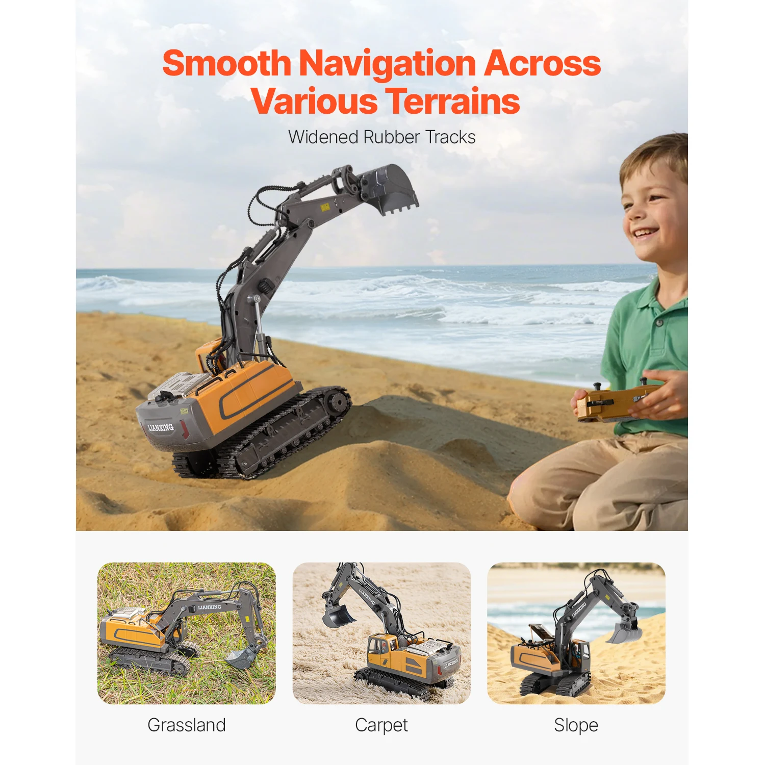 SucceBuy 2.4G Rc Excavator 1:20 Scale with Sounds Construction Vehicles Remote Control Car Digger Toys for Kids Boys Gifts