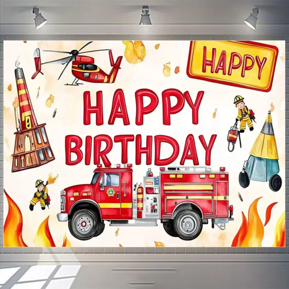 Cartoon Feuerwehrauto Thema Junge Geburtstag Party Dekoration Rot Feuerwehrauto Feuerwehrmann Hintergrund Kinder Geschenk Baby Dusche Fotografie Prop – Detail 1