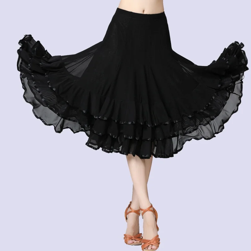 Red blue black Ballroom Dance skirt middle Length for women girls Rumba Salsa chacha ballroom dancing Large Swing Skirt