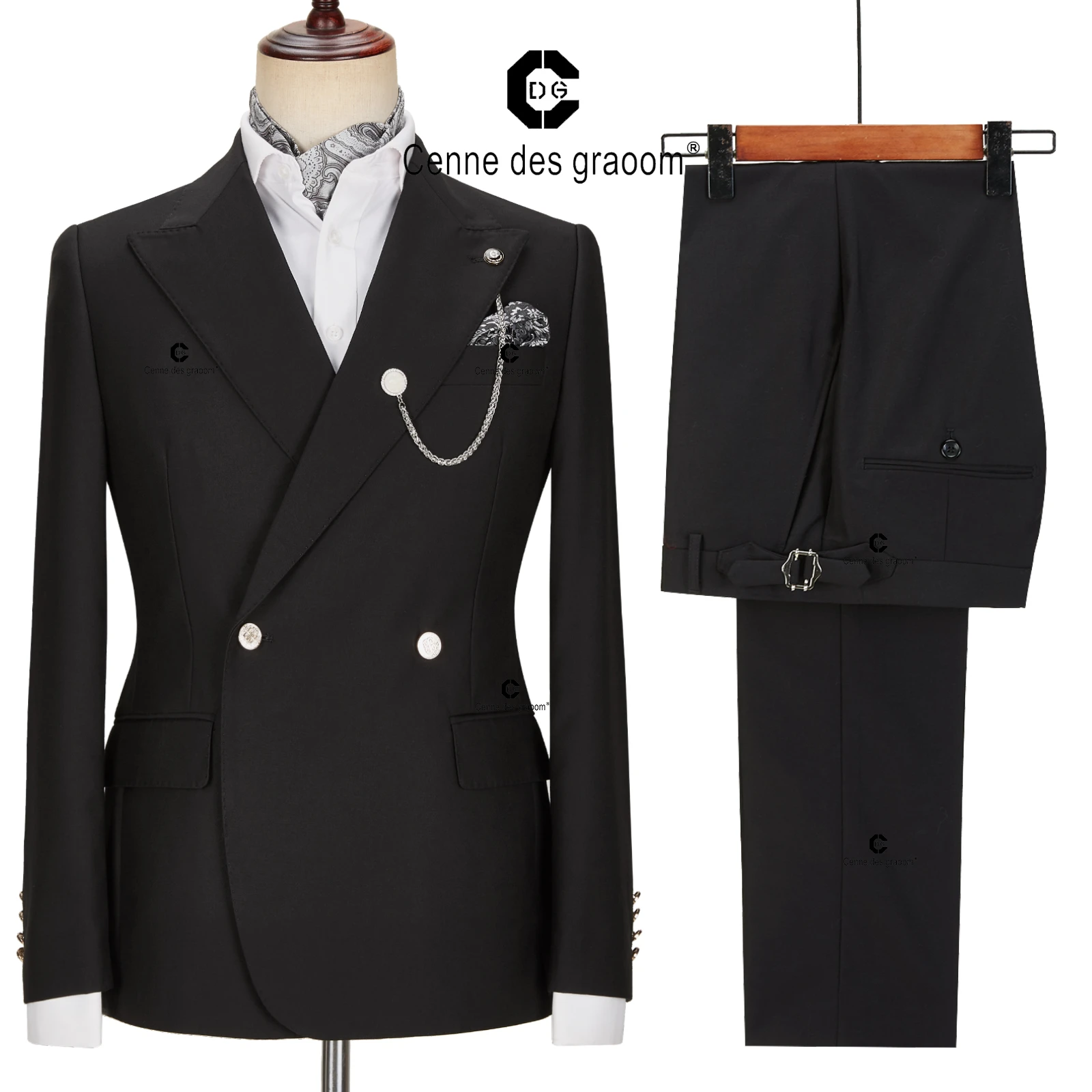 Black Double Breasted Tuxedo Men's Tuxedo Pants Men's Chain Suit