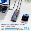 AIXXCO 7/10 Ports USB 3.0 Hub Multi USB Splitter with Switch Power Adapter Multiple Expander for Laptop Accessories MacBook 3
