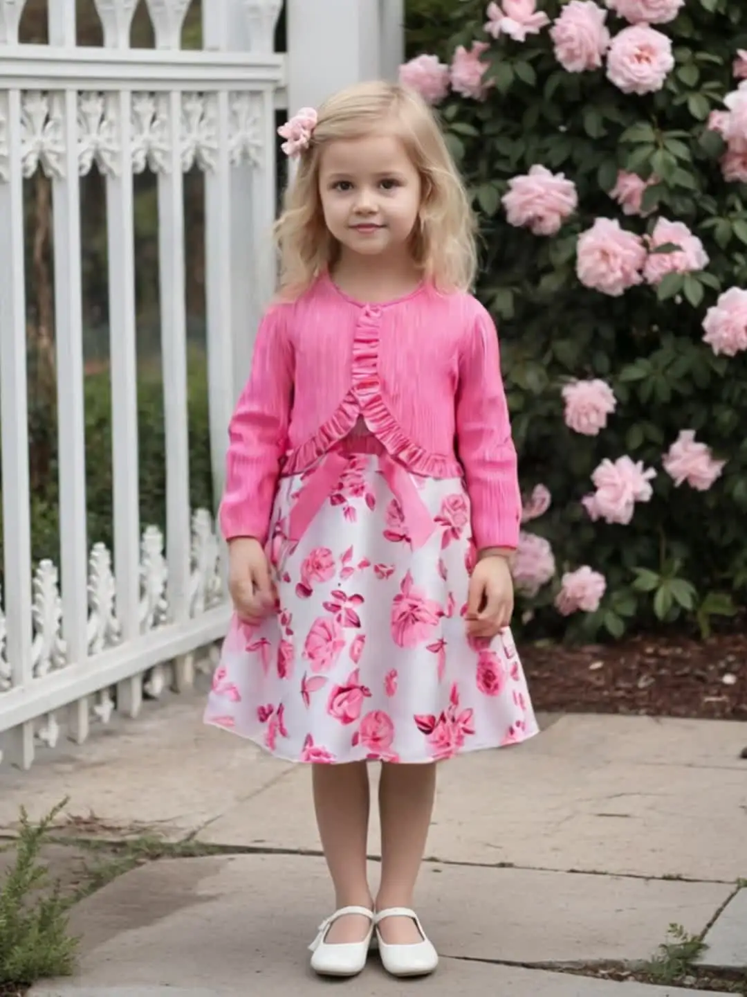 Pink floral two-piece dress set for girls