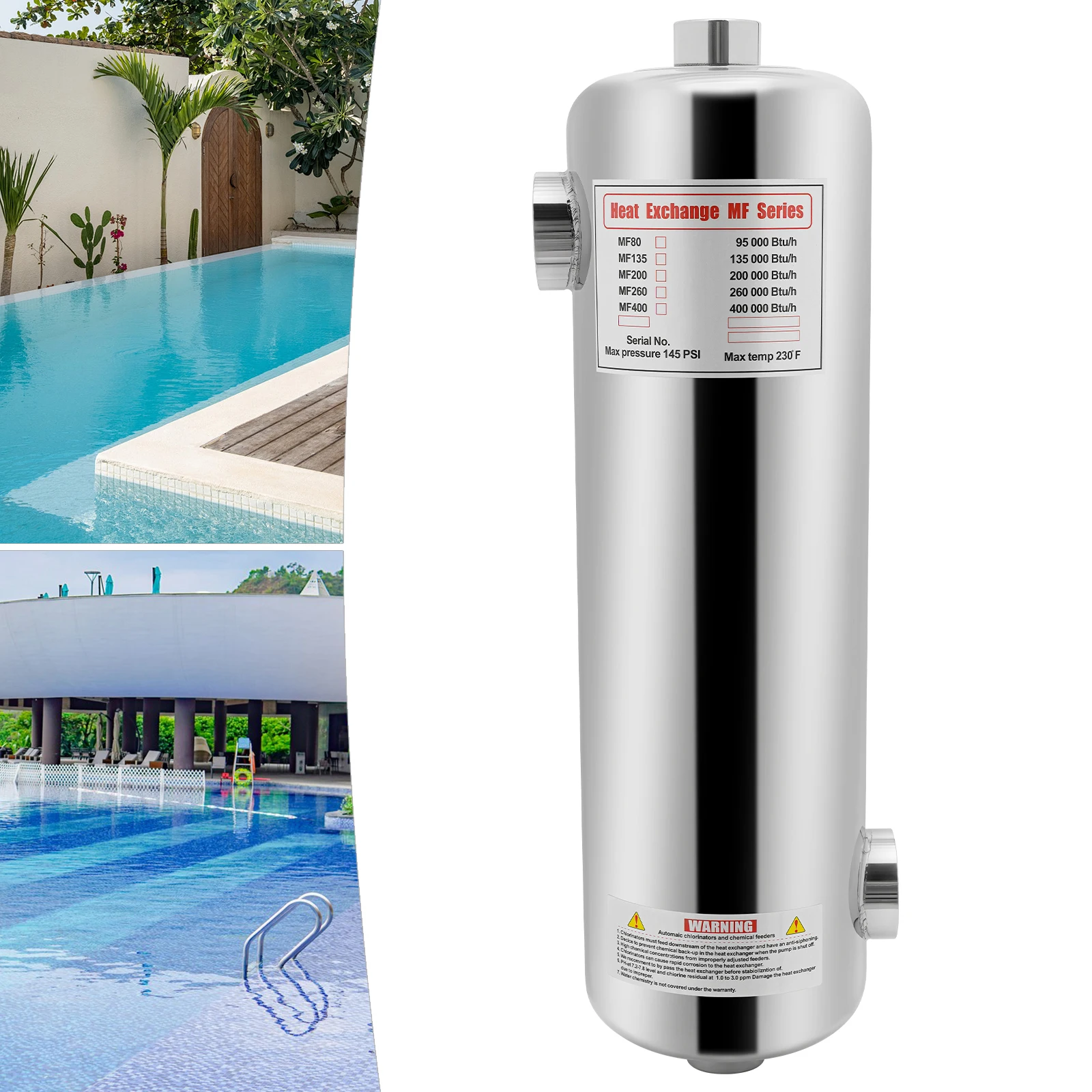 28/60KW Swimming Pool Heat Exchanger Stainless Steel Swimming Pool