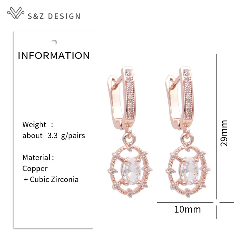 S&Z DESIGN New Fashion 585 Rose Gold Color Egg Shape Cubic Zirconia Dangle Earrings For Women Trendy Simple Jewelry Gift