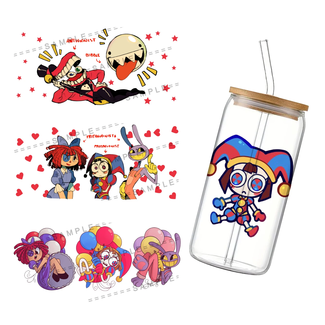 Удивительное цифровое цирковое стекло Libbey объемом 16 унций, 3D водонепроницаемое стекло UV DTF, кофейная банка, стеклянная пленка Libbey