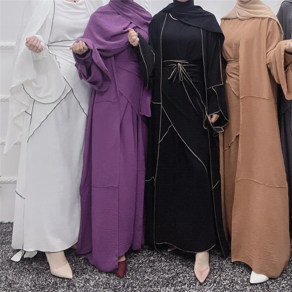 

4pcs Muslim Matching Set Women Dubai Hijab Cardigan Outfits Kimono Open Abaya Maxi Dress Wrap Skirt Kaftan Ramadan Eid Jalabiya