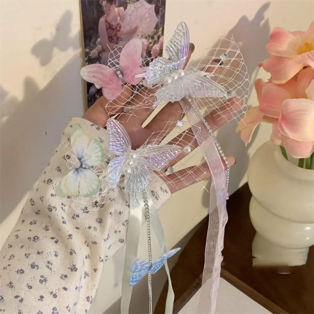 

Заколка для волос в Корейском стиле с бабочкой Фея кисточка принцесса ханьфу аксессуары для волос жемчужный орнамент для волос детская шпилька для волос для свадьбы